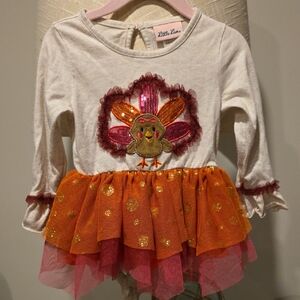 Little Lass Festive Turkey Dress with Orange and Gold Accents